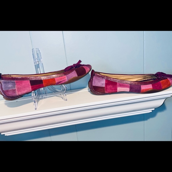 Coach Jenilee Flats Suede Patchwork Red Fuchsia Purple 8.5M - Picture 2 of 8